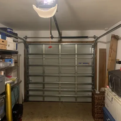 Garage door opener rail, tracks and insulated door from inside