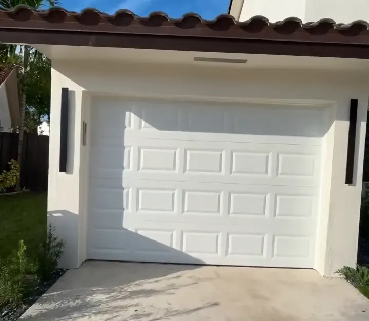 Single garage door on a Spanish-style home